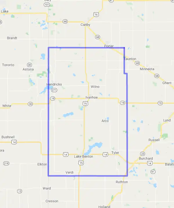 County level USDA loan eligibility boundaries for Lincoln, MN