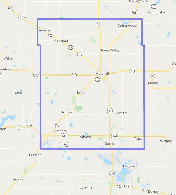 County level USDA loan eligibility boundaries for Lyon, MN