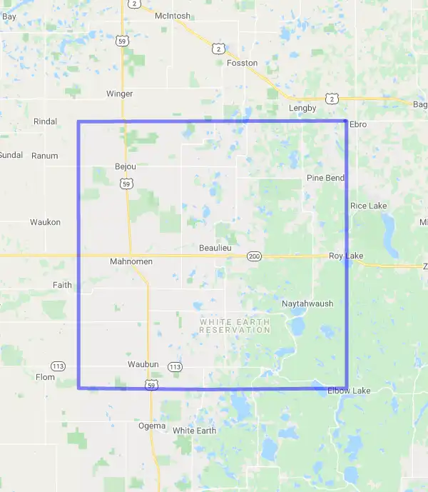 County level USDA loan eligibility boundaries for Mahnomen, Minnesota