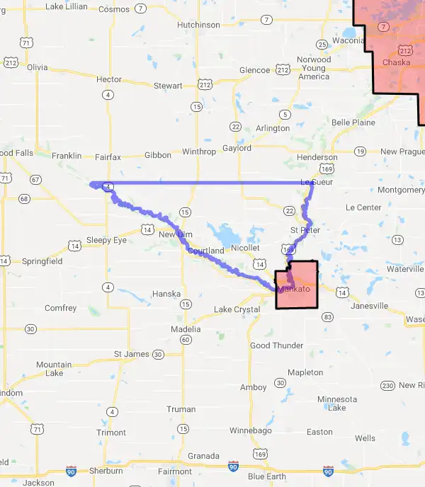 County level USDA loan eligibility boundaries for Nicollet, Minnesota