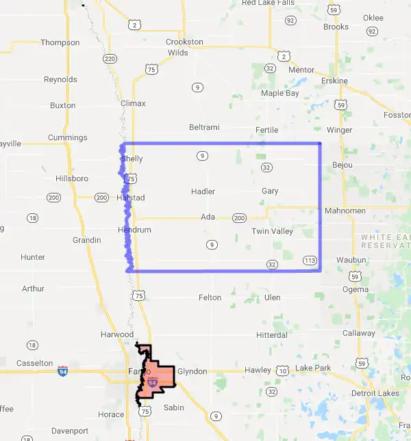 County level USDA loan eligibility boundaries for Norman, Minnesota