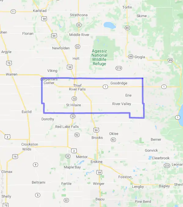 County level USDA loan eligibility boundaries for Pennington, Minnesota