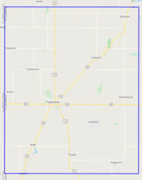 County level USDA loan eligibility boundaries for Pipestone, Minnesota