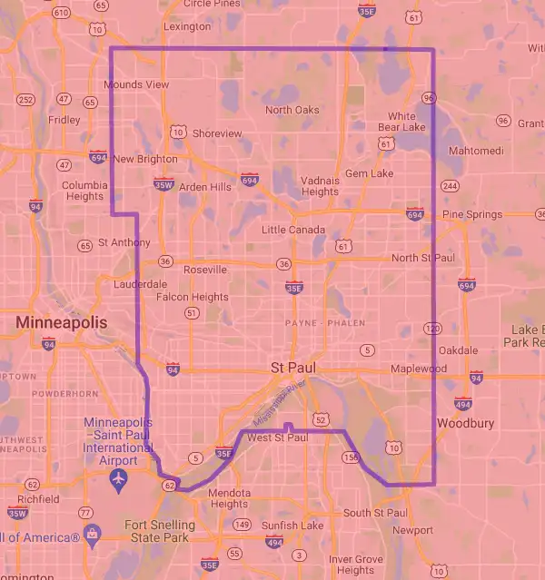 County level USDA loan eligibility boundaries for Ramsey, Minnesota