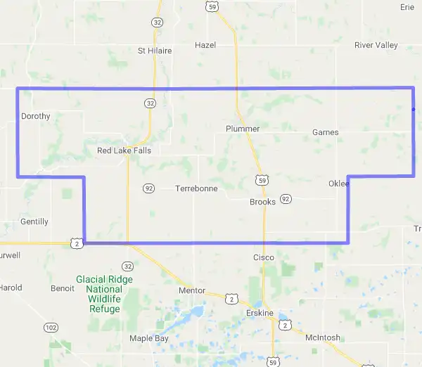 County level USDA loan eligibility boundaries for Red Lake, MN