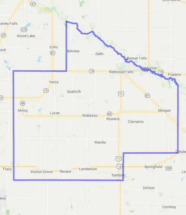 County level USDA loan eligibility boundaries for Redwood, Minnesota