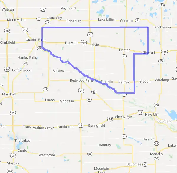 County level USDA loan eligibility boundaries for Renville, MN