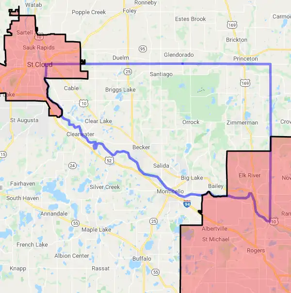 County level USDA loan eligibility boundaries for Sherburne, Minnesota