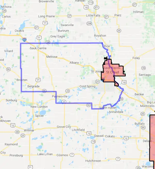 County level USDA loan eligibility boundaries for Stearns, Minnesota