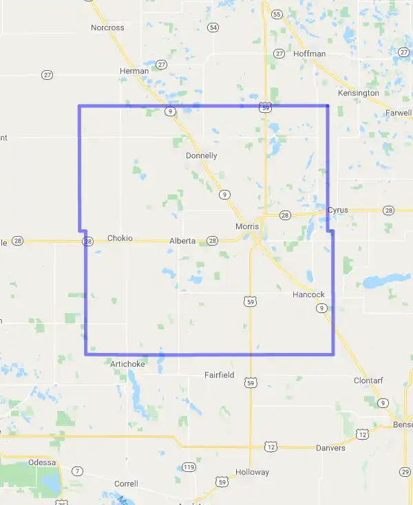 County level USDA loan eligibility boundaries for Stevens, Minnesota