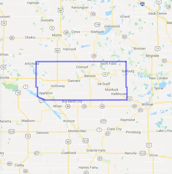 County level USDA loan eligibility boundaries for Swift, Minnesota