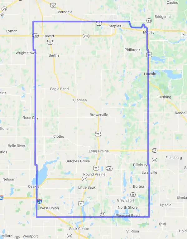 County level USDA loan eligibility boundaries for Todd, Minnesota