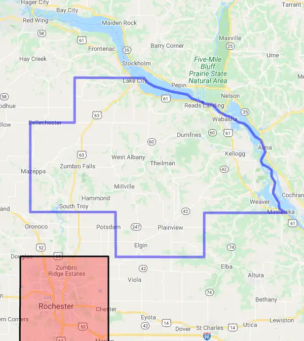 County level USDA loan eligibility boundaries for Wabasha, Minnesota
