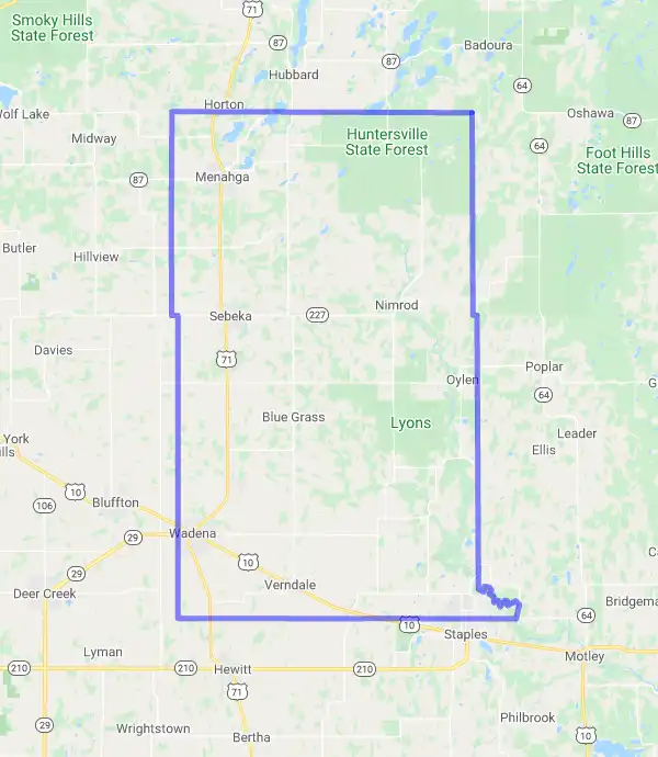 County level USDA loan eligibility boundaries for Wadena, Minnesota