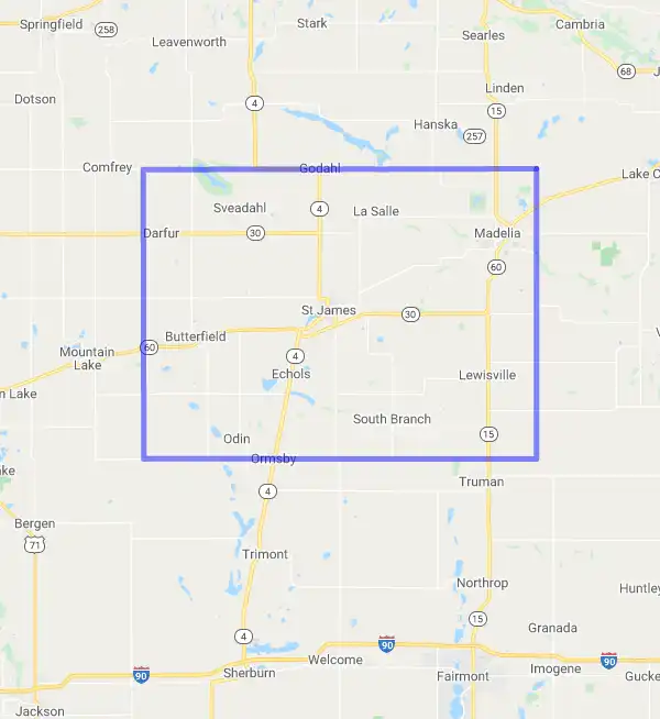 County level USDA loan eligibility boundaries for Watonwan, Minnesota