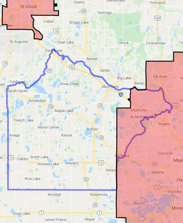 County level USDA loan eligibility boundaries for Wright, Minnesota