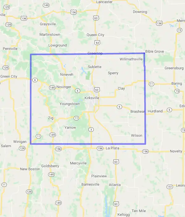 County level USDA loan eligibility boundaries for Adair, Missouri