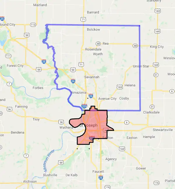 County level USDA loan eligibility boundaries for Andrew, Missouri