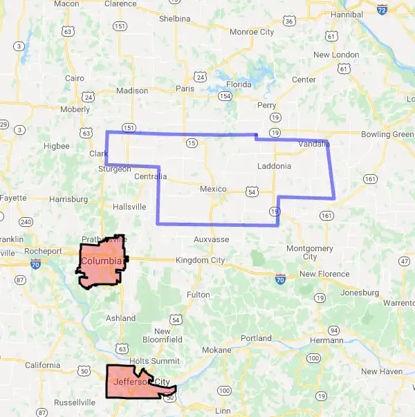 County level USDA loan eligibility boundaries for Audrain, Missouri