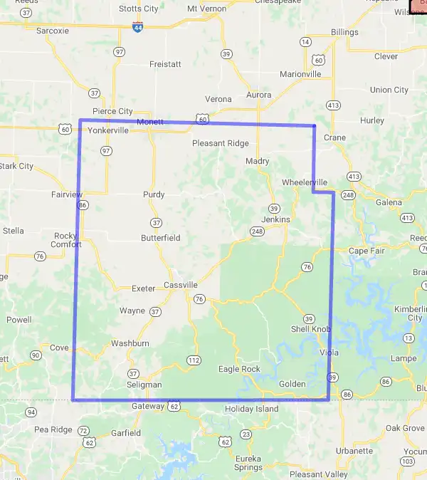 County level USDA loan eligibility boundaries for Barry, Missouri