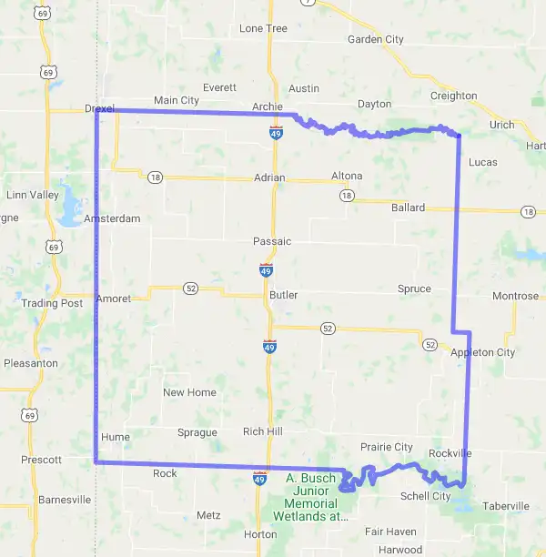 County level USDA loan eligibility boundaries for Bates, Missouri