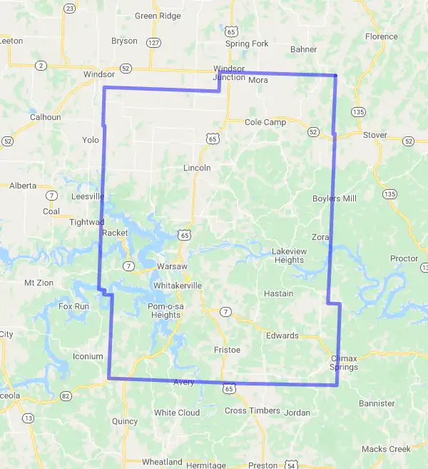 County level USDA loan eligibility boundaries for Benton, Missouri