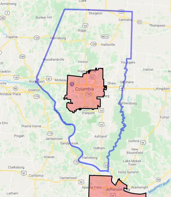 County level USDA loan eligibility boundaries for Boone, Missouri