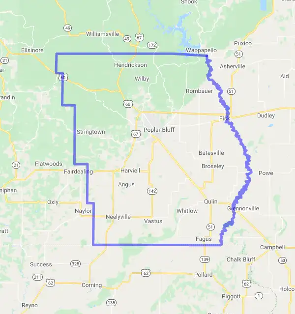 County level USDA loan eligibility boundaries for Butler, Missouri
