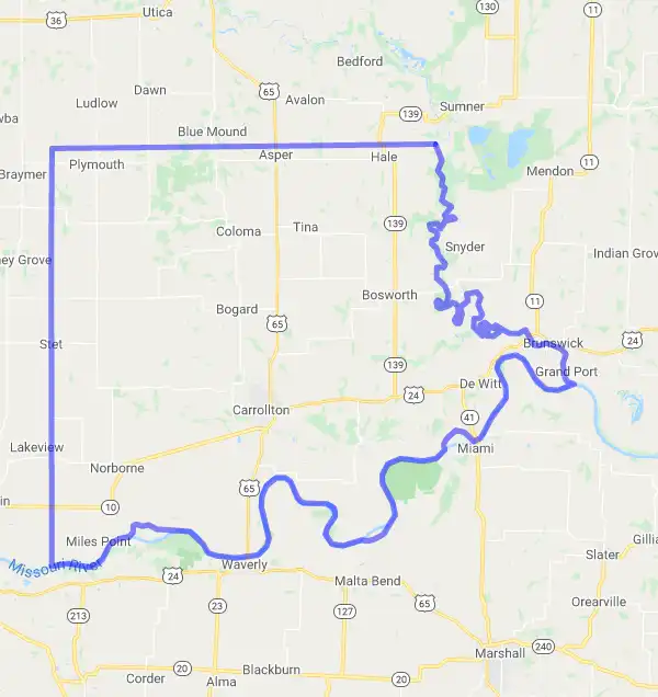 County level USDA loan eligibility boundaries for Carroll, Missouri