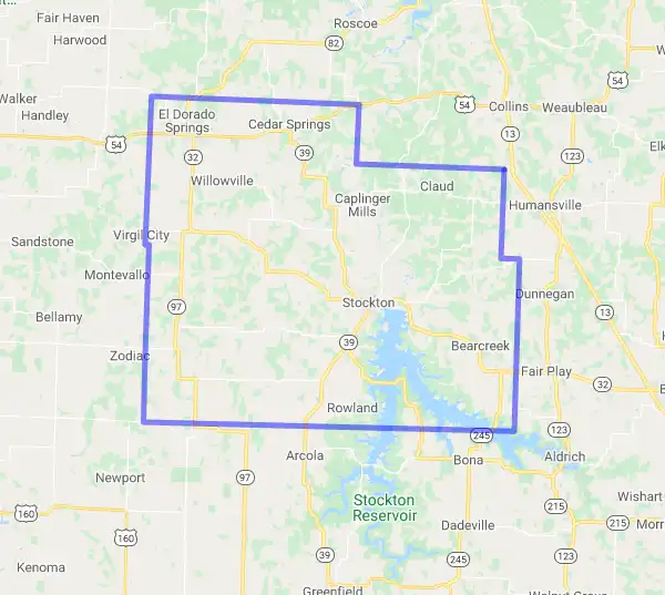 County level USDA loan eligibility boundaries for Cedar, Missouri