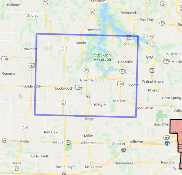 County level USDA loan eligibility boundaries for Dade, Missouri