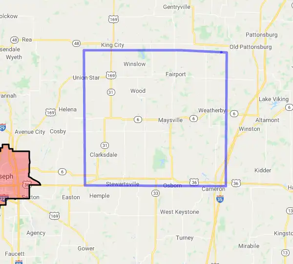 County level USDA loan eligibility boundaries for DeKalb, Missouri
