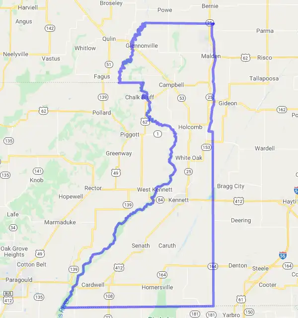 County level USDA loan eligibility boundaries for Dunklin, Missouri