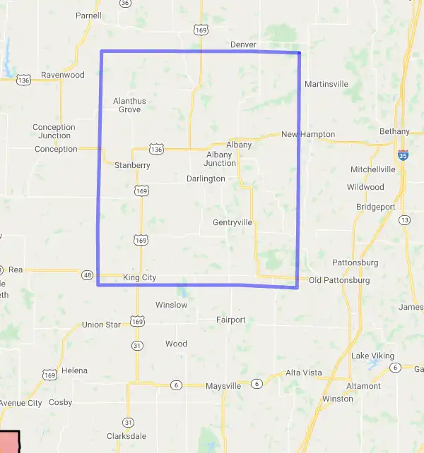 County level USDA loan eligibility boundaries for Gentry, Missouri
