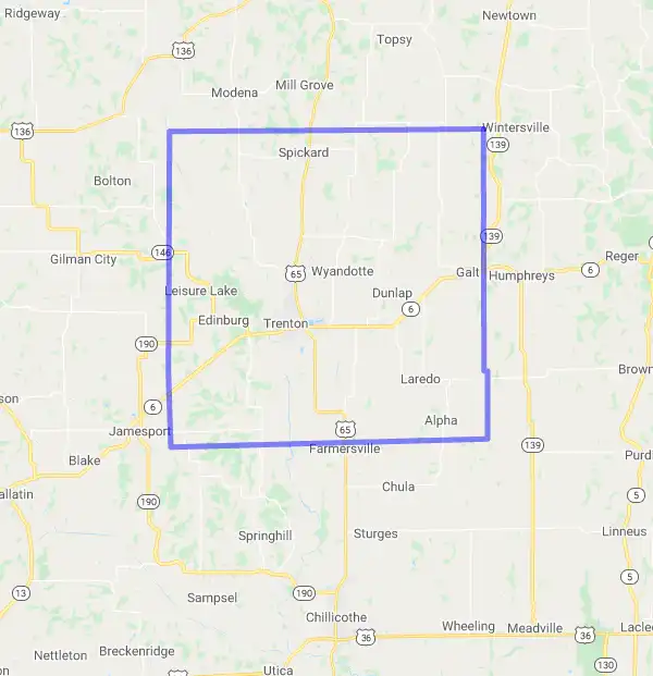 County level USDA loan eligibility boundaries for Grundy, Missouri