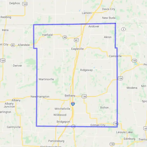 County level USDA loan eligibility boundaries for Harrison, Missouri