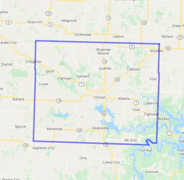 County level USDA loan eligibility boundaries for Henry, MO