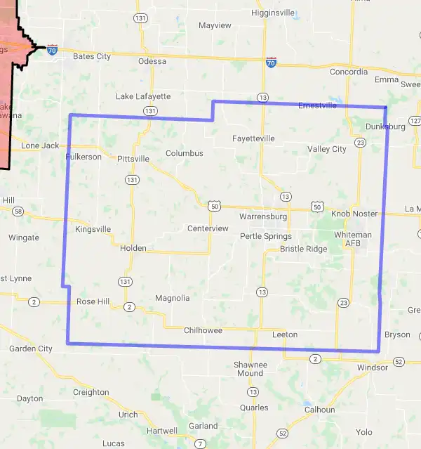 County level USDA loan eligibility boundaries for Johnson, Missouri