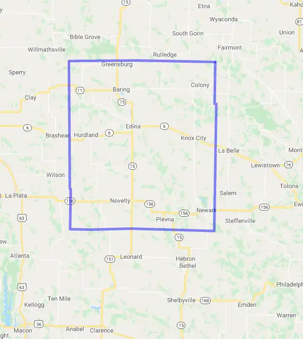 County level USDA loan eligibility boundaries for Knox, Missouri