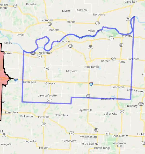 County level USDA loan eligibility boundaries for Lafayette, Missouri