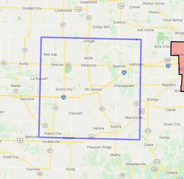 County level USDA loan eligibility boundaries for Lawrence, Missouri