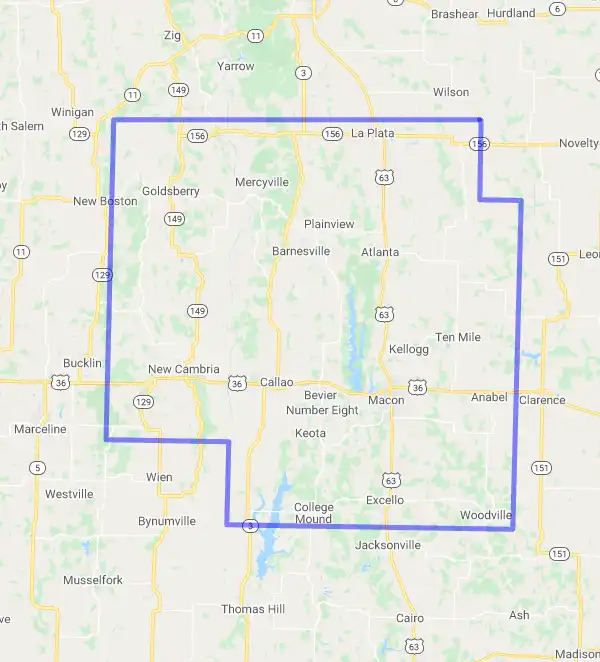 County level USDA loan eligibility boundaries for Macon, Missouri