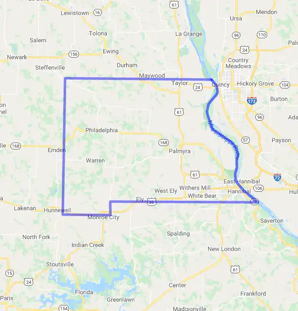 County level USDA loan eligibility boundaries for Marion, Missouri