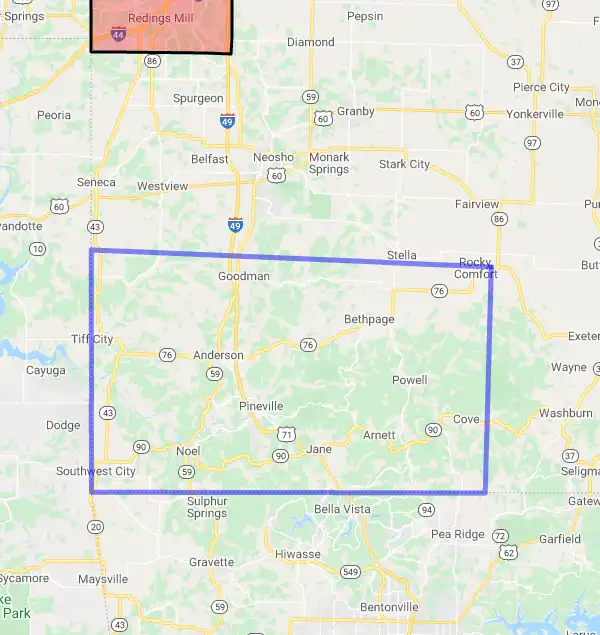 County level USDA loan eligibility boundaries for McDonald, Missouri