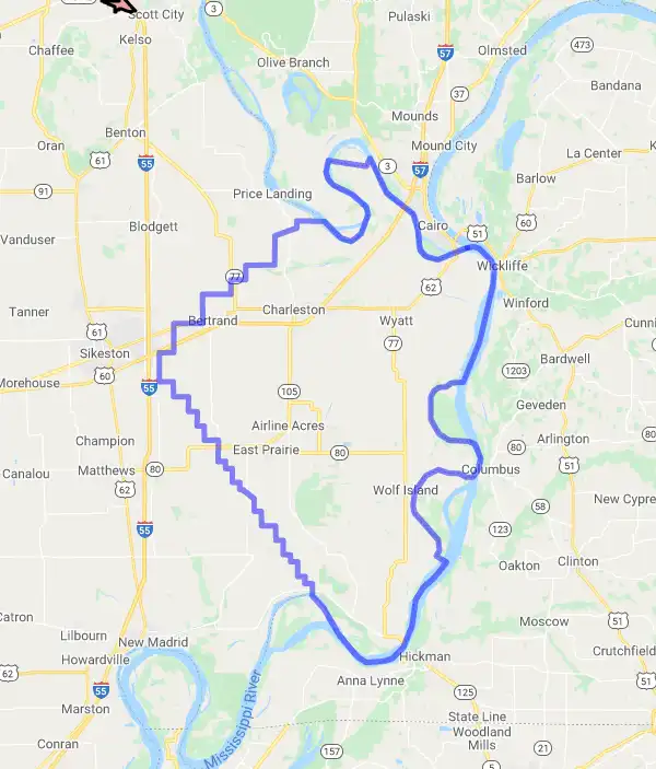 County level USDA loan eligibility boundaries for Mississippi, Missouri