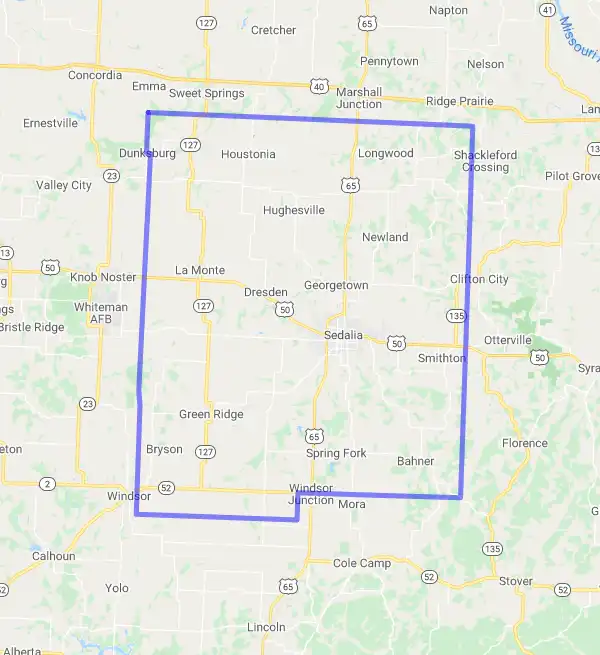 County level USDA loan eligibility boundaries for Pettis, Missouri