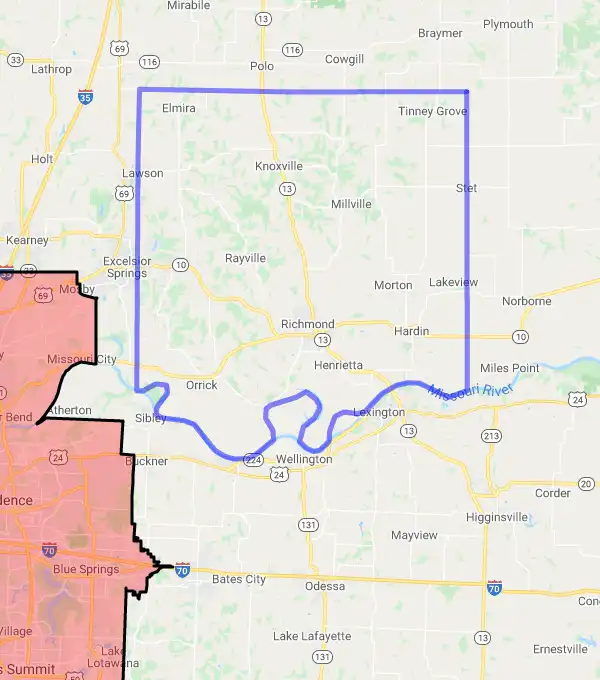 County level USDA loan eligibility boundaries for Ray, Missouri