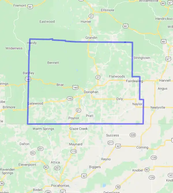 County level USDA loan eligibility boundaries for Ripley, Missouri