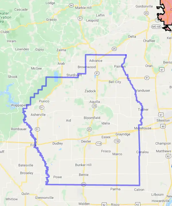 County level USDA loan eligibility boundaries for Stoddard, Missouri