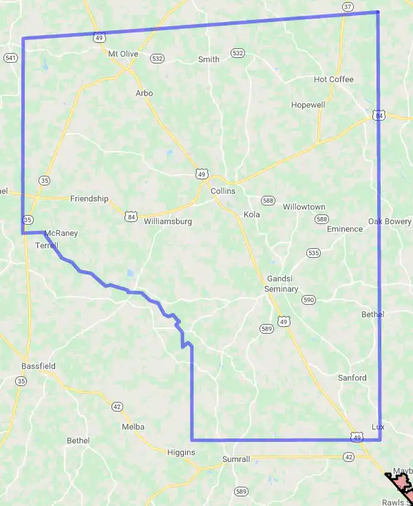 County level USDA loan eligibility boundaries for Covington, Mississippi